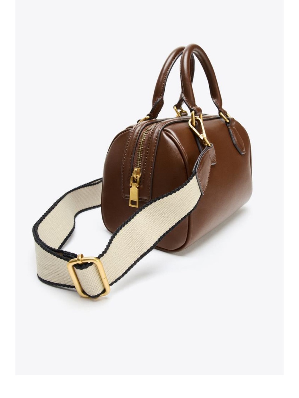 Zara Brown Leather Satchel with Gold Hardware